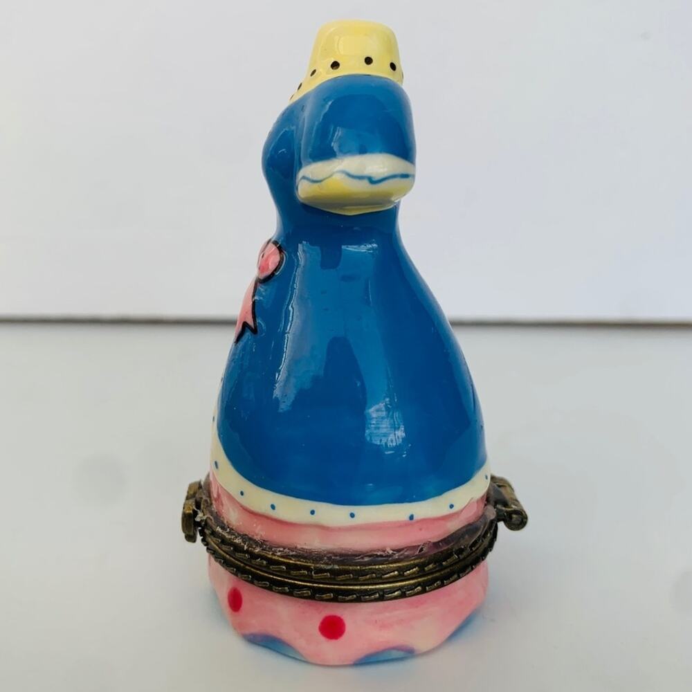 Vintage Hinged Porcelain Victorian Dress Form Trinket Box Pink Blue - Picture 5 of 11